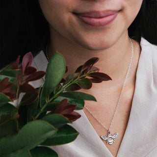 Sterling Silver and Bronze Bumblebee Necklace on Woman