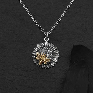 Nina Designs Silver Sunflower with Bronze Bee Necklace