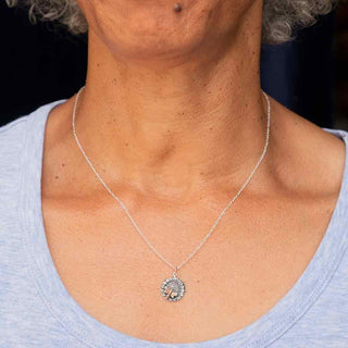 Sterling Silver Sunflower with Bronze Bee Necklace on Woman