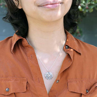 Sterling Silver Octopus Coin Necklace on Neck