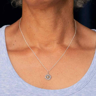 Sterling Silver Daisy Petals with Bronze Center Necklace on Woman