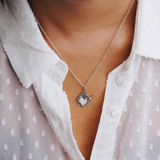 Silver Flaming Heart Being Pierced by Sword on Silver Chain