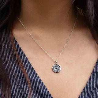 Sterling Silver North Star Wax Seal Necklace on Neck