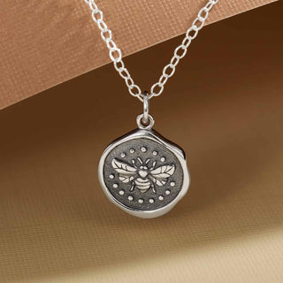 Sterling Silver Wax Seal Bee Necklace on Silver Chain