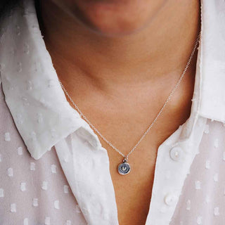 Sterling Silver Wax Seal Heart Necklace on Neck