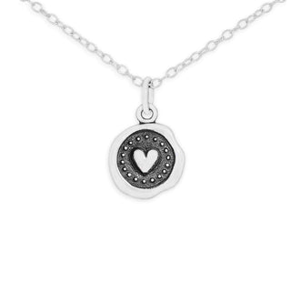 Nina Designs Sterling Silver Heart Wax Seal Necklace on Silver Chain