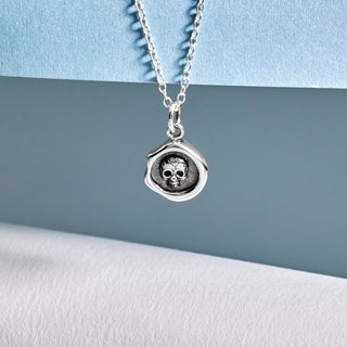 Sterling Silver Small Skull Wax Seal Necklace on Silver Chain