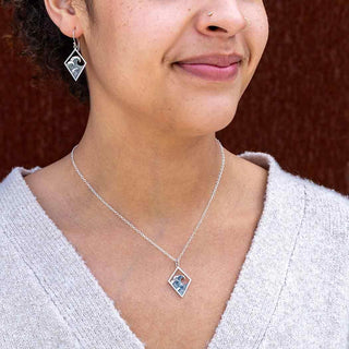 Sterling Silver Three Waves in Diamond Frame Necklace on Woman