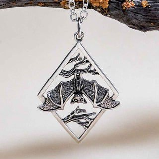Nina Designs Sterling Silver Hanging Bat in Diamond Frame Necklace on Silver Chain