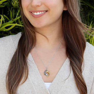 Mixed Metal Double Koi Fish Necklace on model