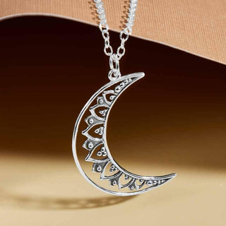 Sterling Silver Mandala Moon Necklace - Nina Designs