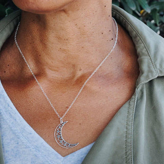 Sterling Silver Mandala Moon Necklace - Nina Designs