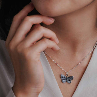 Sterling Silver Detailed Butterfly Necklace on Neck