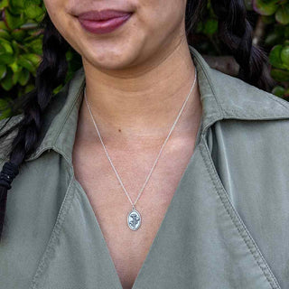 Sterling Silver Carnation Necklace on Neck