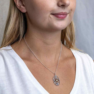 Sterling Silver Leaf Necklace with Bronze Apple - Nina Designs