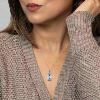 Sterling Silver Candle with Bronze Flame Necklace on model