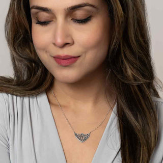 Sterling Silver Cathedral Rose Window Necklace on model