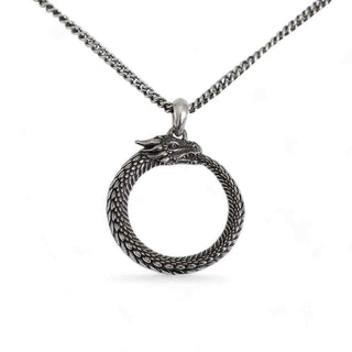 Nina Designs Sterling Silver Dragon Eating Its Own Tail Ouroboros Necklace on Silver Chain