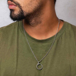 Silver Dragon Ouroboros Necklace on Man