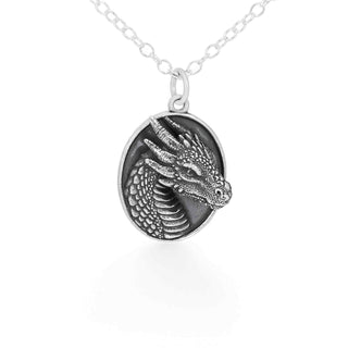 Nina Designs Sterling Silver Oval Dragon Head Necklace