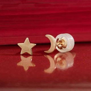 Nina Designs 14k Gold Star and Moon Post Earrings