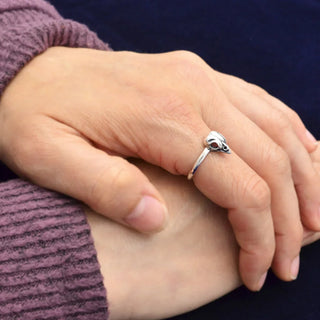 Sterling Silver Small Bird Skull Ring on Hand