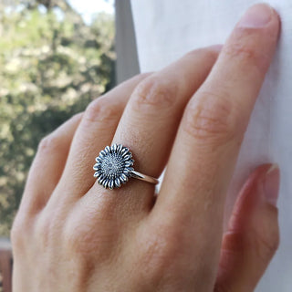 Sterling Silver Sunflower Ring on Hand