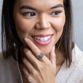 Sterling Silver Adjustable Octopus Tentacle Ring on model