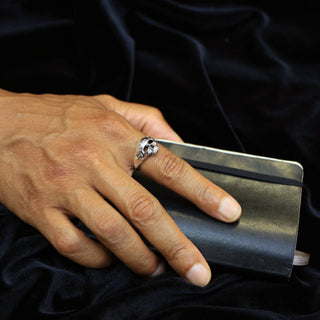 Sterling Silver Chunky Skull Ring on model