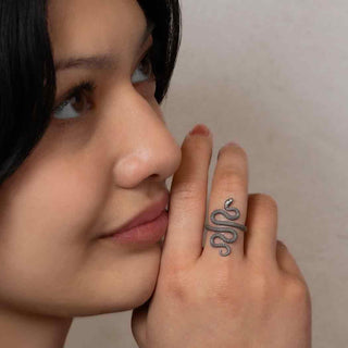 Sterling Silver Scaly Snake Adjustable Ring on Hand