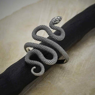 Sterling Silver Long Scaly Snake Adjustable Ring