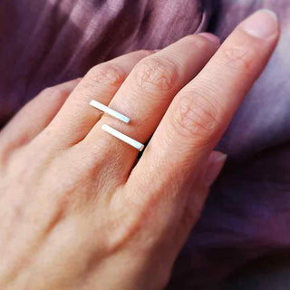Adjustable Sterling Silver Horizontal Bar Ring on Hand