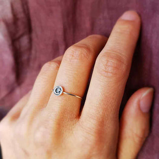 Sterling Silver Mini Moon and Star Ring on Hand
