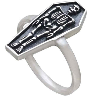 Sterling Silver Ring of a Coffin with Skeleton