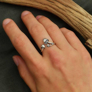 Sterling Silver Adjustable Three Mushroom Ring on hand