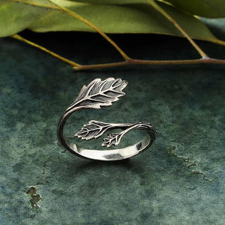 Sterling Silver or Bronze Adjustable Leaf Ring - Nina Designs