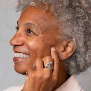 Sterling Silver Adjustable Cherry Blossoms Ring on model