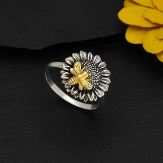 Nina Designs Sterling Silver Sunflower Ring with Bronze Bee
