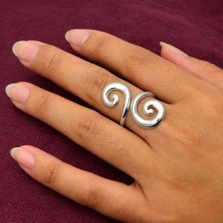Adjustable Sterling Silver Swirl Ring on Hand