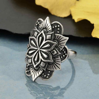 Nina Designs Sterling Silver Large Flower Mandala Ring