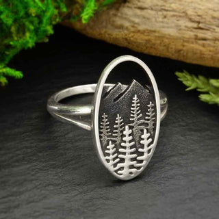 Nina Designs Sterling Silver Layered Trees and Mountains Oval Ring