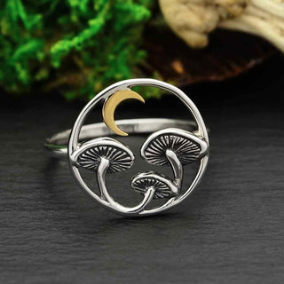 Sterling Silver Mushroom Ring with Bronze Moon - Nina Designs