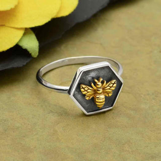Nina Designs Mixed Metal Bee in Hexagon Ring