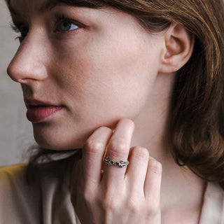 Sterling Silver Tiny Flower with Leaves Adjustable Ring on Hand