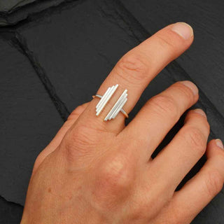 Adjustable Sterling Silver Stepped Bar Ring on Hand