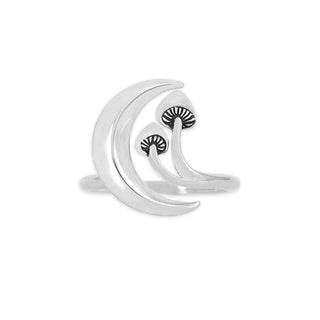 Nina Designs Sterling Silver Crescent Moon and Mushroom Adjustable Ring