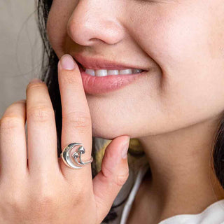 Sterling Silver Moon and Mushroom Adjustable Ring on Hand