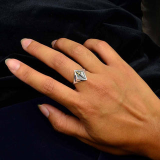 Sterling Silver Signet Ring with Bronze Sword on Hand