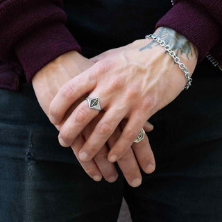 Sterling Silver Sword Signet Ring on Hands