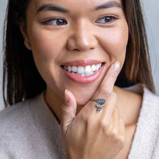 Sterling Silver Adjustable Oak and Acorn Ring on model